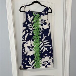 Lily Pulitzer Blue and White Embellished Sleeveless Sheath Dress